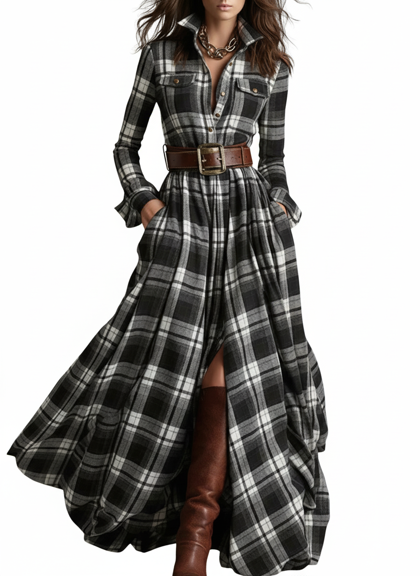 Camila - Vestido con Estampado a Cuadros