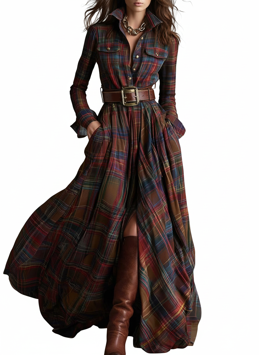 Camila - Vestido con Estampado a Cuadros